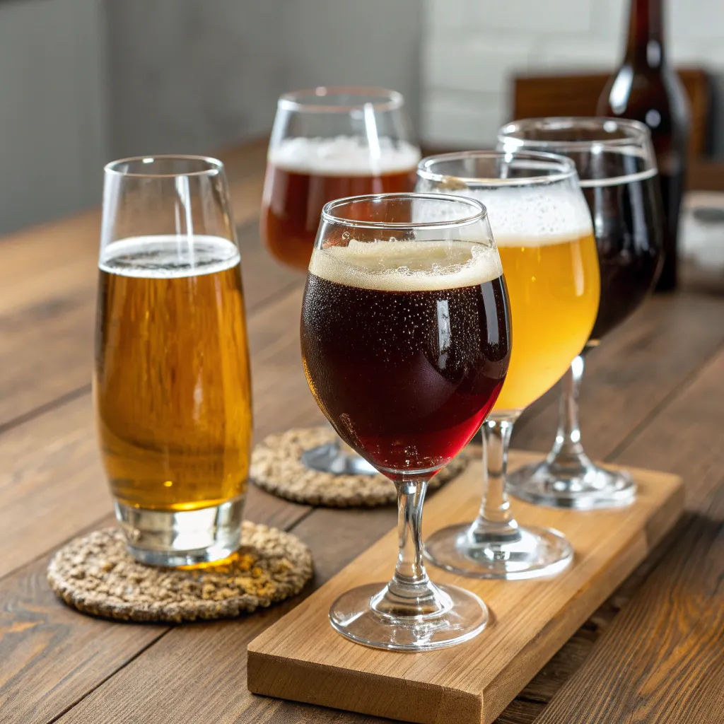 Glasses filled with various fermented beverages